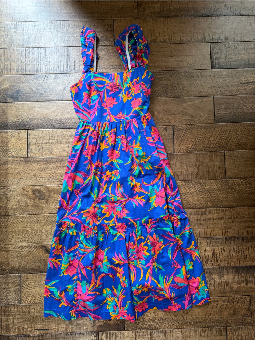 J. Crew Blue Floral Sundress with Pink, Orange and Green Print